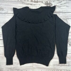 VTG Saks Fifth Evan Picone Sweater Women M Black Cashmere Knit Ruffle Turtleneck